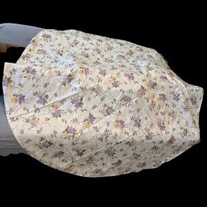 Vintage Floral Damask Tablecloth Round Purple Yellow Flowers 70" Cottage Ribbon